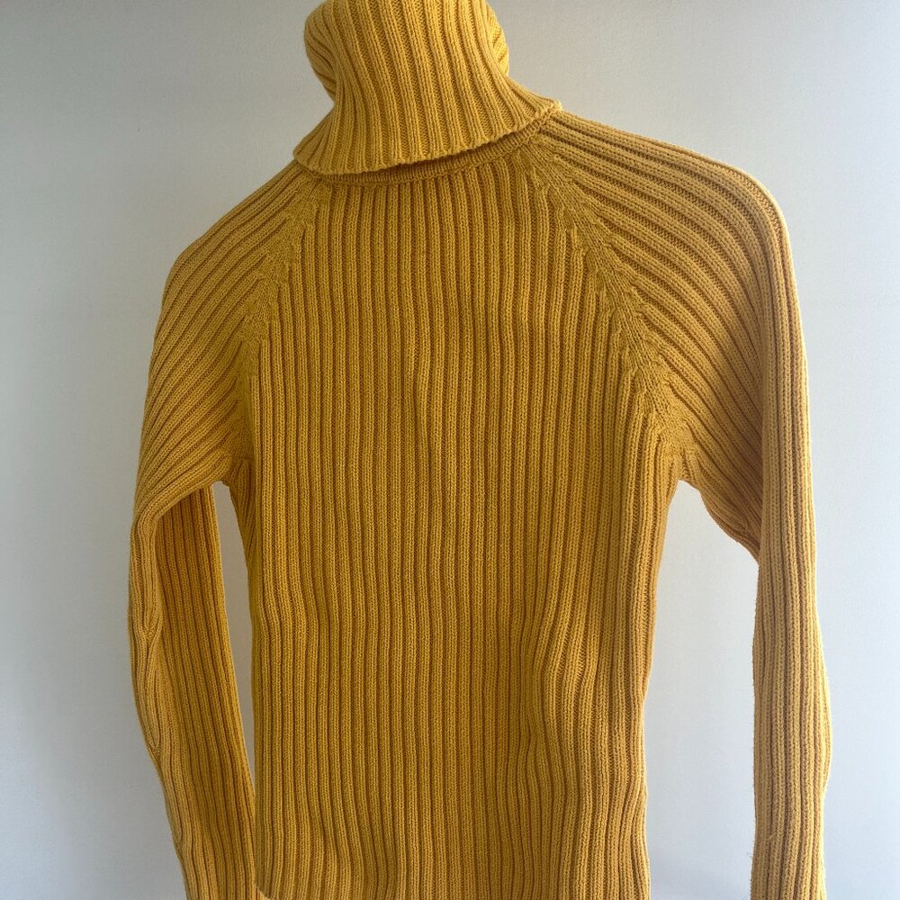 Mustard Yellow Turtleneck Fine Cable Knit Shirt